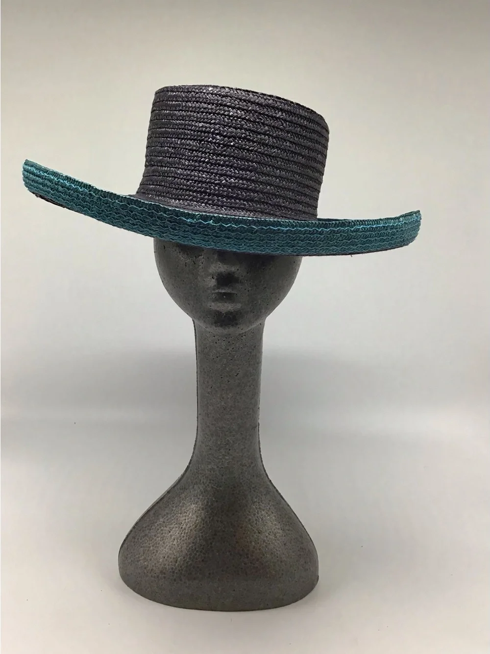 Wide Brim Straw Hat with Teal Trim